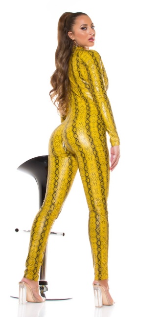 Wetlook Jumpsuit with Zips Yellow